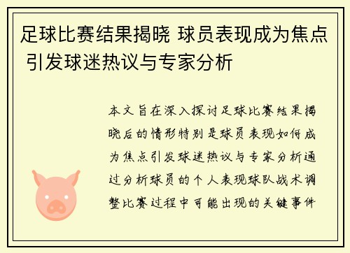 足球比赛结果揭晓 球员表现成为焦点 引发球迷热议与专家分析